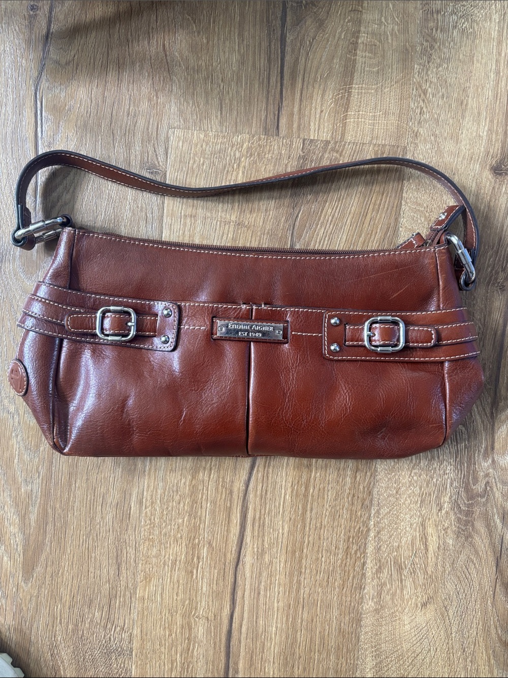 Fossil Cognac Brown Leather Shoulder Bag with Buckle Details